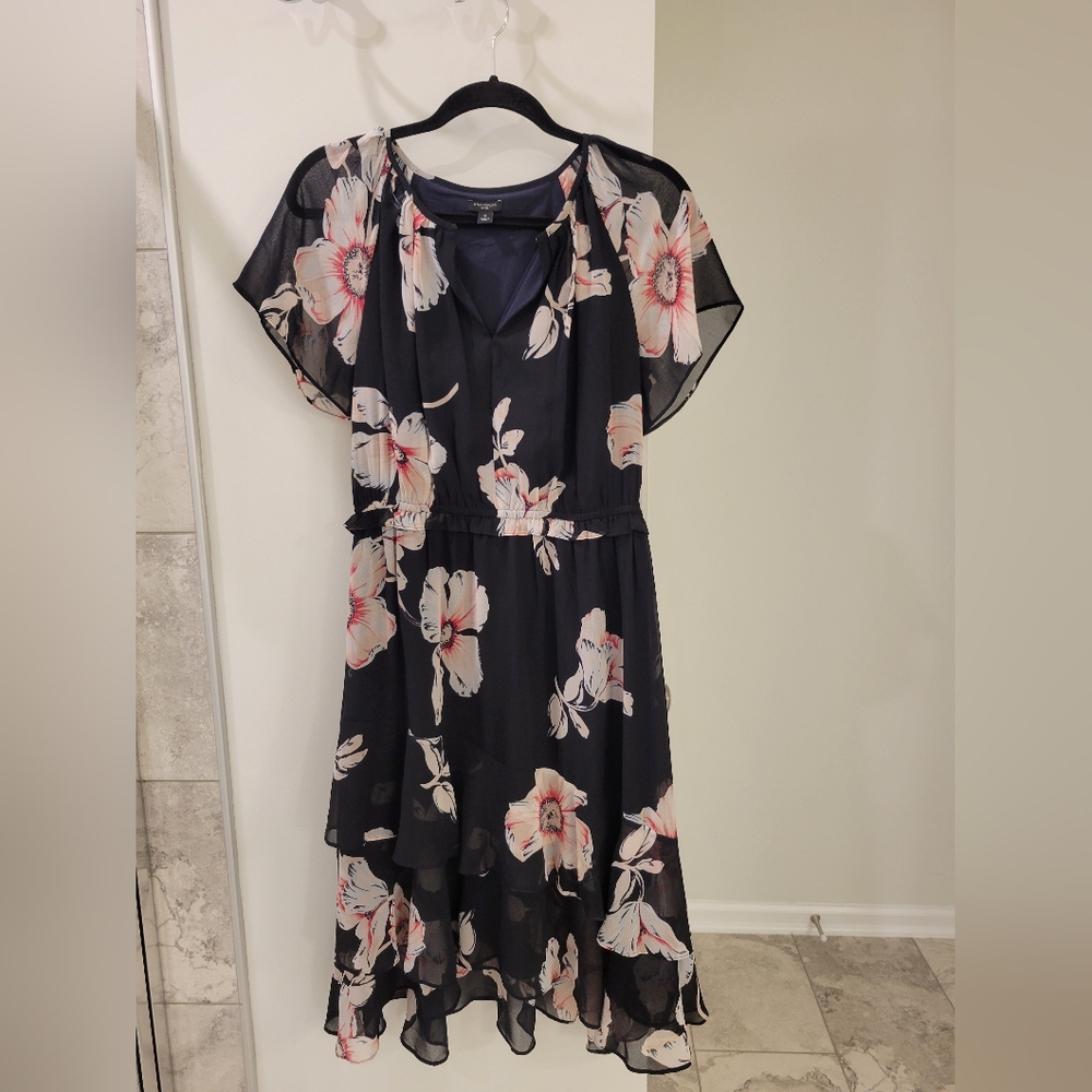 Ann Taylor Black and Pink Floral High Low Dress